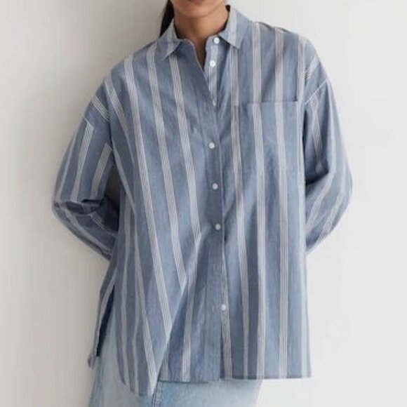 Madewell Tops - Madewell The Signature Poplin Oversized Shirt Blue and White Strip Button Up